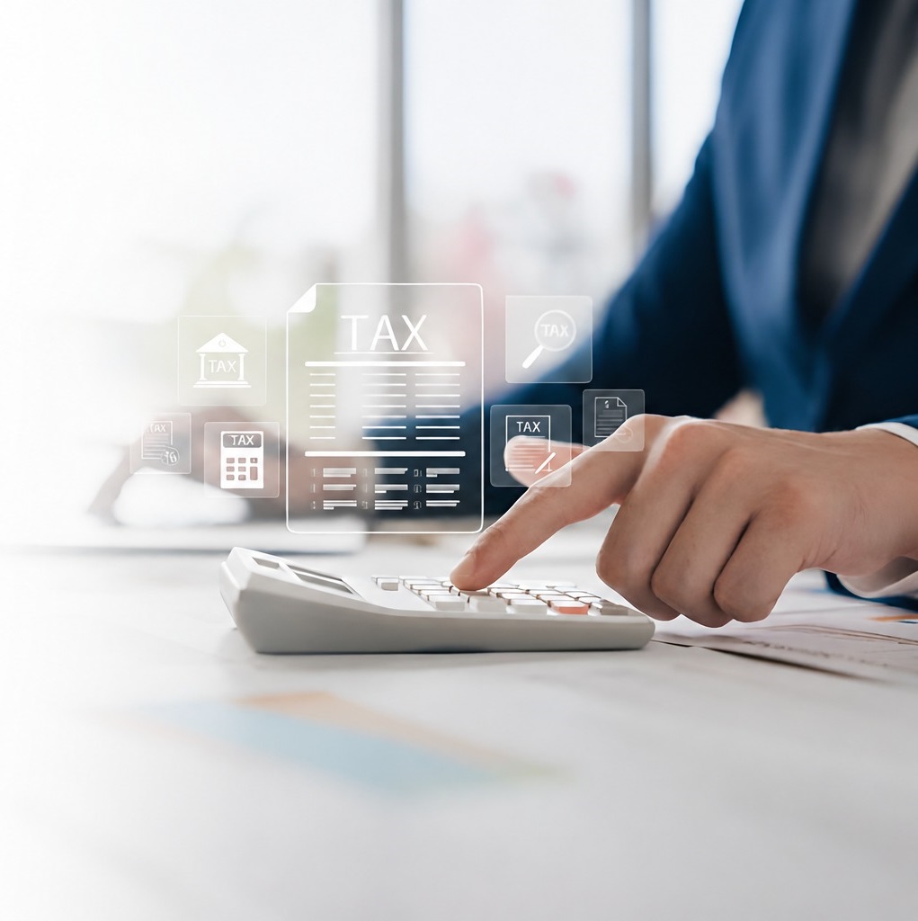 Tax documents on an office desk